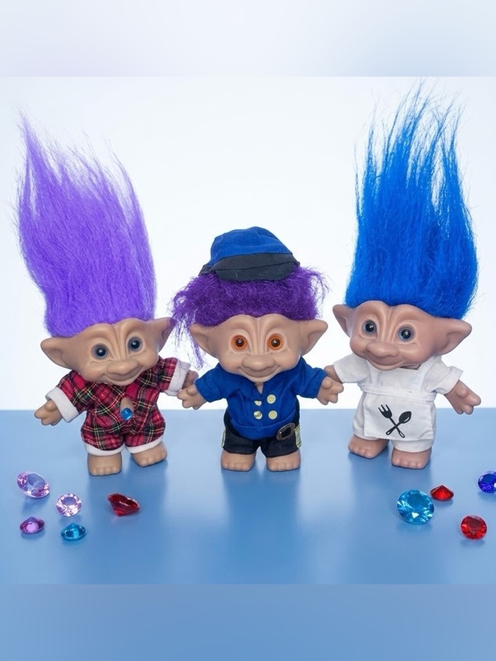 Vintage 90s Ace Novelty Treasure Trolls Lot Jewel Belly Wish Stone Figurines 3”